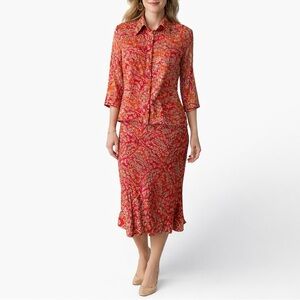 Willi Smith Vibrant Red Silk Skirt Set